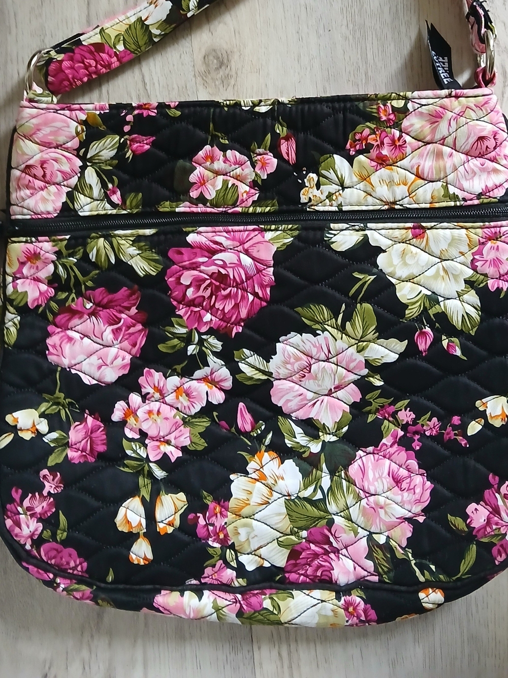 Lutree Floral Quilted Crossbody Bag - Pink Floral on Black